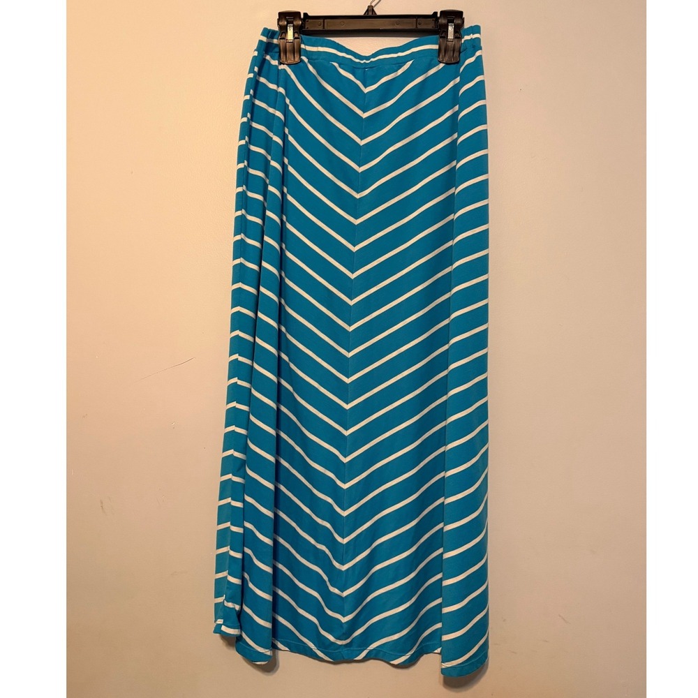 Mix & Co Women's 2X Turquoise Blue White Chevron Stripe Knit Maxi Skirt 1832